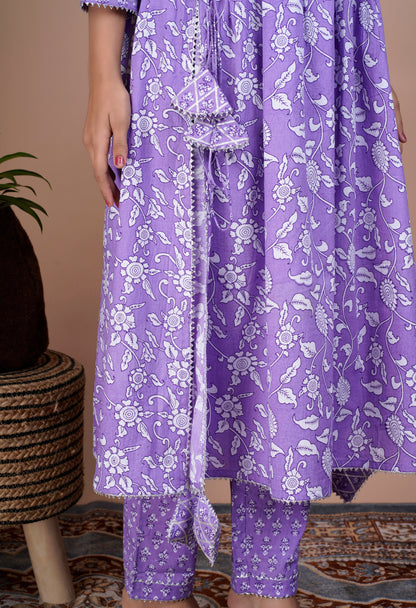 Lavender Nyra Cut Kurta, Pants and Dupatta Set