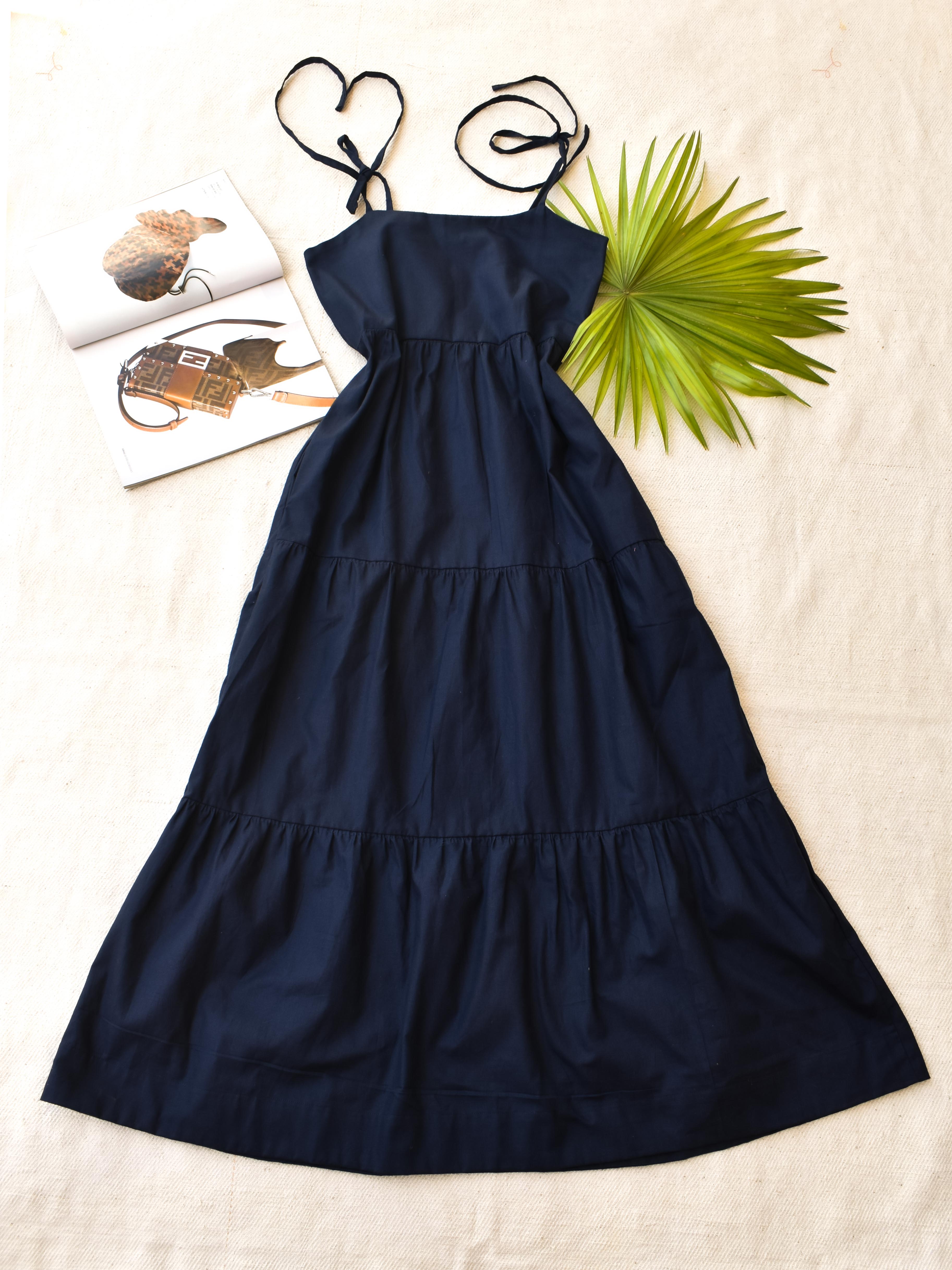 MUM & DAUGHTER Navy Blue Tie-up String Sleeves Beach Gown